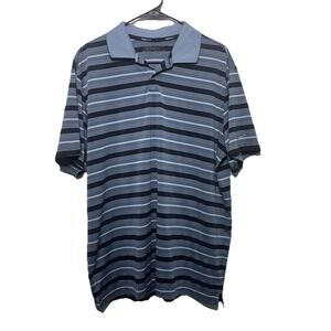 Nike‎ Golf Dri FIT Mens Large Blue Black Stripe Performance Golf Polo Shirt